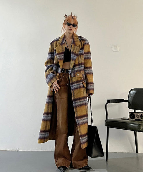Blurred Check Long Coat